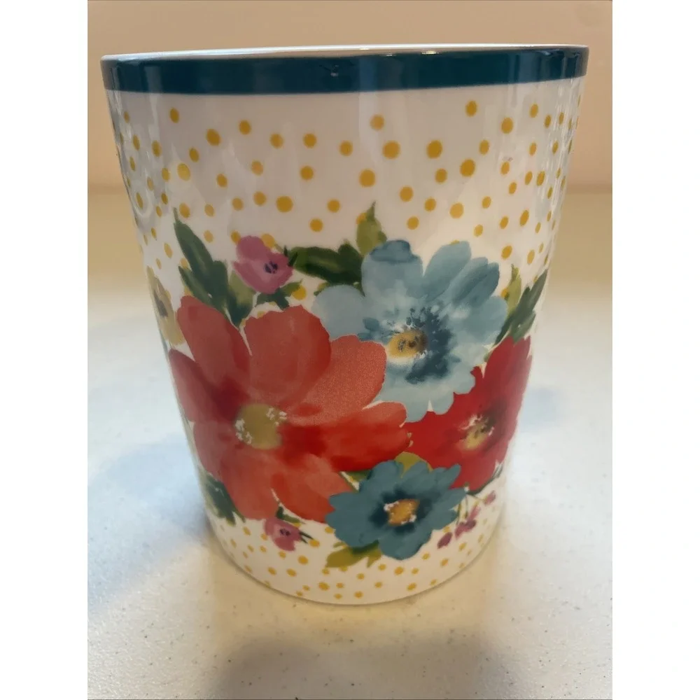 Breezy Blossom Crock Utensil Holder Pioneer Woman Floral Yellow Polka Dot 6